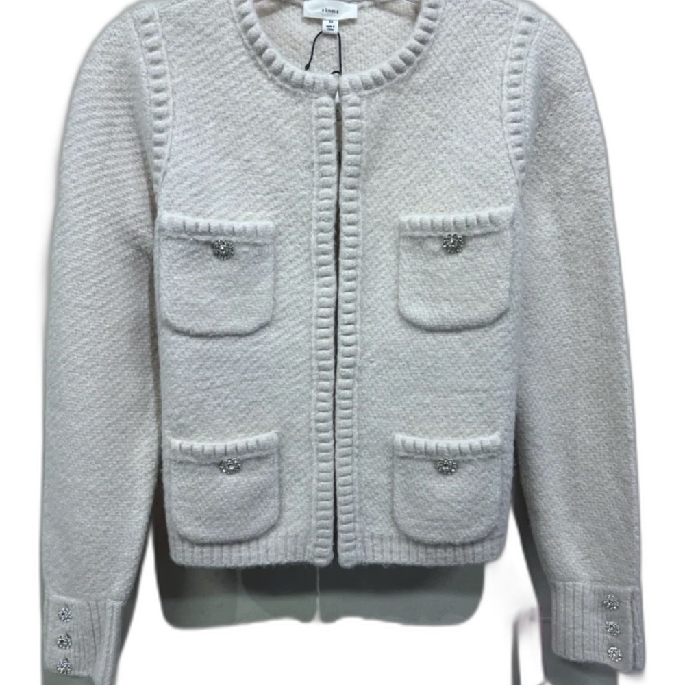 A Loves A Size Cream Acrylic & Nylon Knit Rhinestone Buttons Cardigan